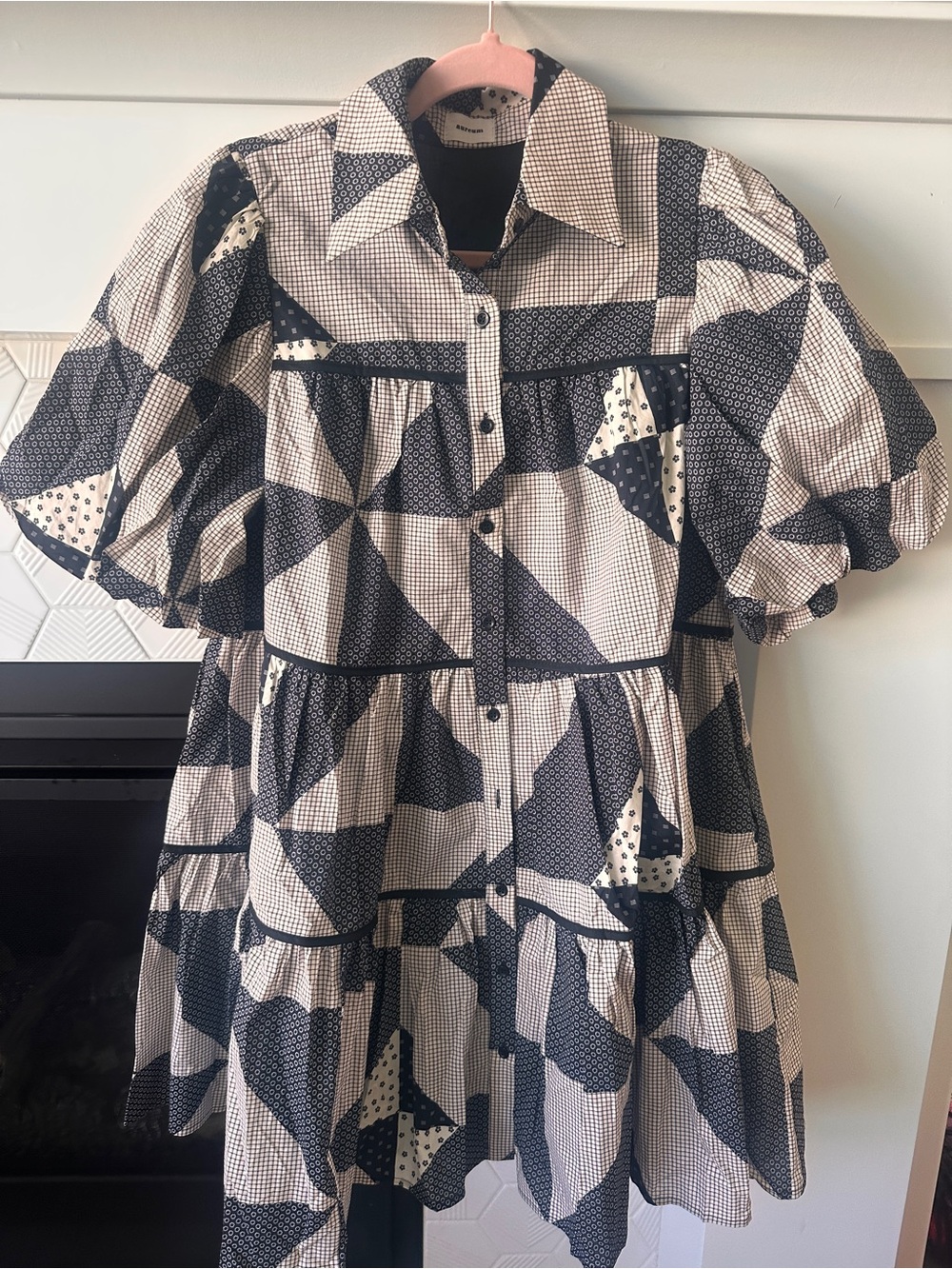 Aureum poplin mini Patchwork Tiered Dress - Black and Cream